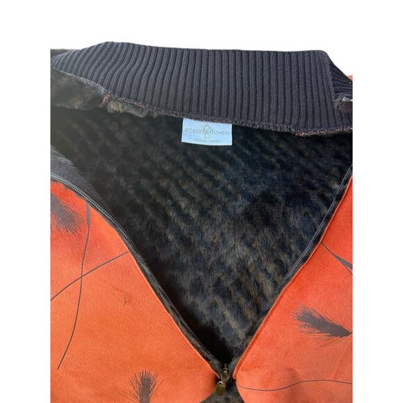 Robert Kitchen Faux Suede Zip Sweater Fall Feather/ Animal Print Reversible S - Picture 5 of 8